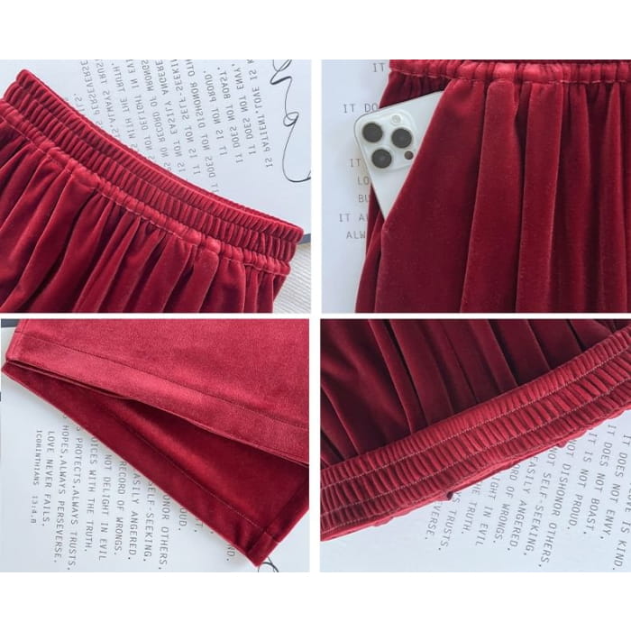 Velvet High Waist Elastic Drape Wide Leg Pants