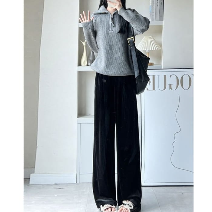 Velvet High Waist Elastic Drape Wide Leg Pants