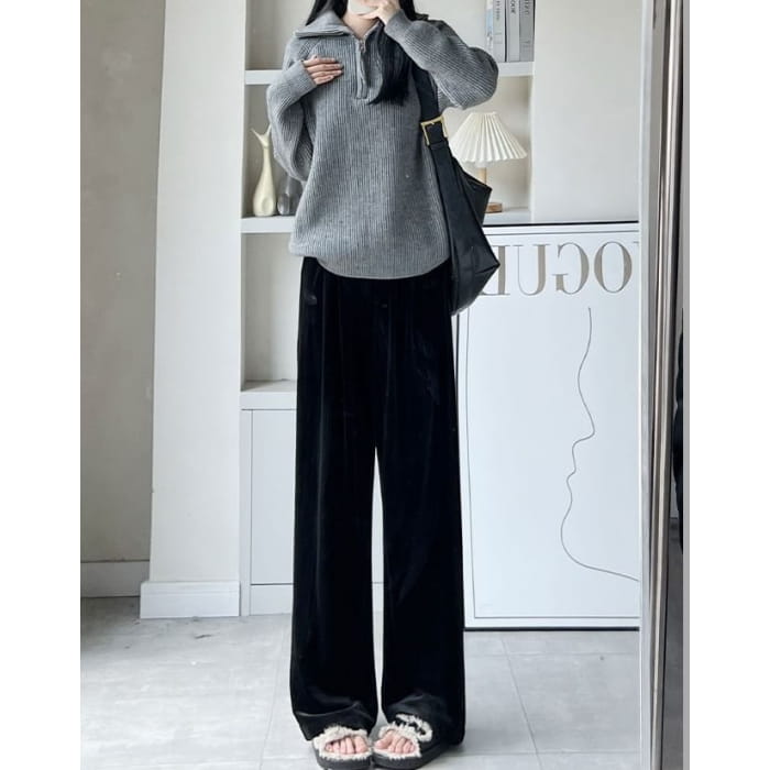 Velvet High Waist Elastic Drape Wide Leg Pants