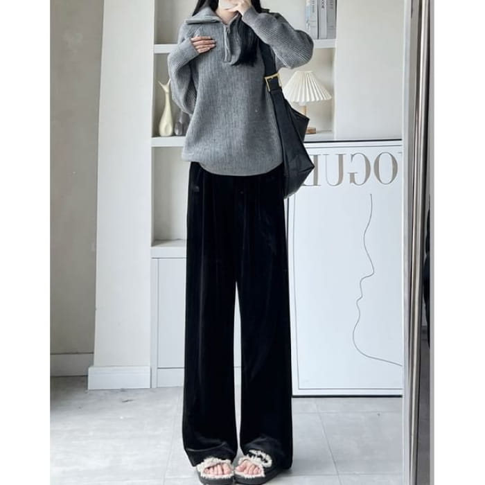 Velvet High Waist Elastic Drape Wide Leg Pants