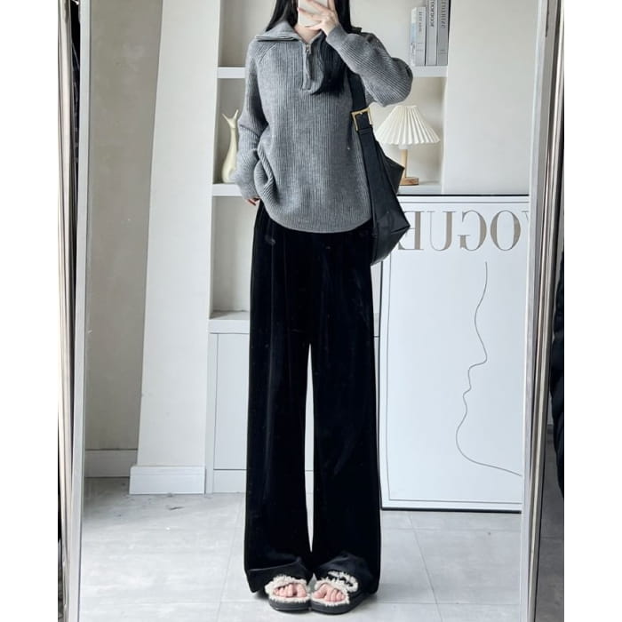 Velvet High Waist Elastic Drape Wide Leg Pants