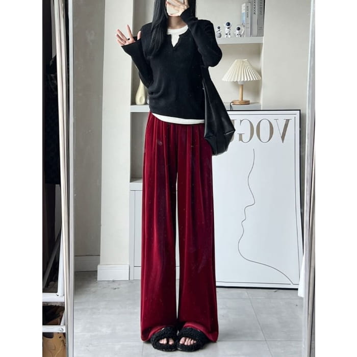 Velvet High Waist Elastic Drape Wide Leg Pants