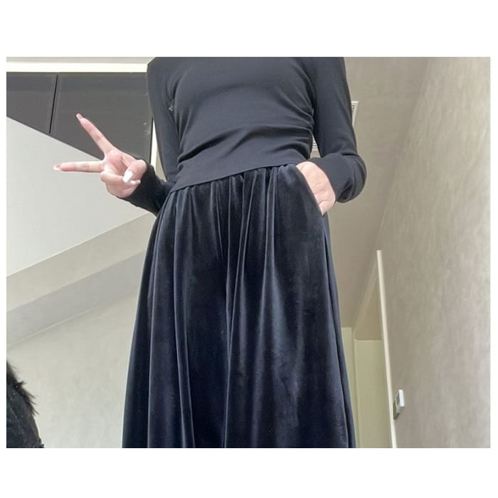 Velvet High Waist Elastic Drape Wide Leg Pants