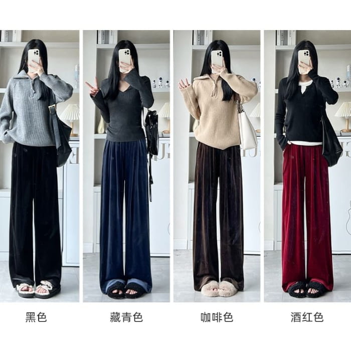 Velvet High Waist Elastic Drape Wide Leg Pants