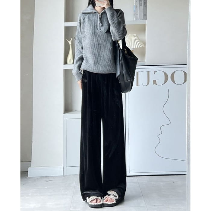 Velvet High Waist Elastic Drape Wide Leg Pants