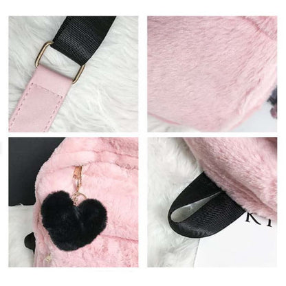 Velvet Love Heart Pattern Zipper Backpack