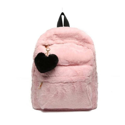 Velvet Love Heart Pattern Zipper Backpack - Pink / One Size