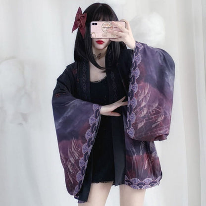 Vintage Anime Print Cardigan Kimono Outerwear