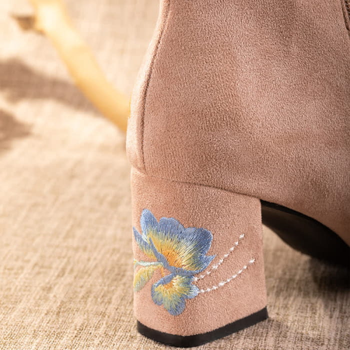 Vintage Blossom Embroidery Zipper Boots