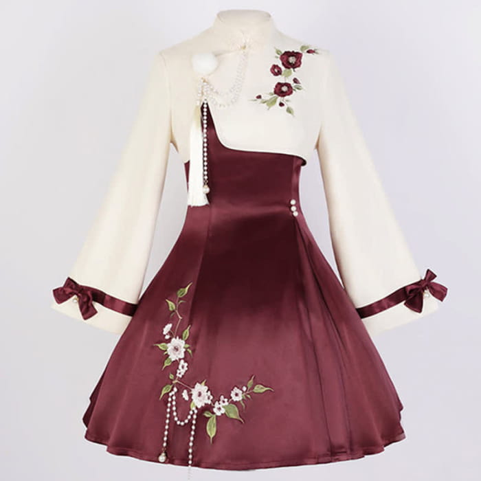Vintage Blossom Pearl Chain Top Slip Dress - Top + Dress / S