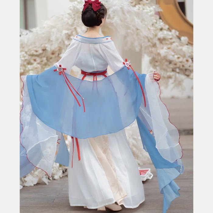 Vintage Blossom Print Cami Top Cardigan Pleated Skirt Hanfu