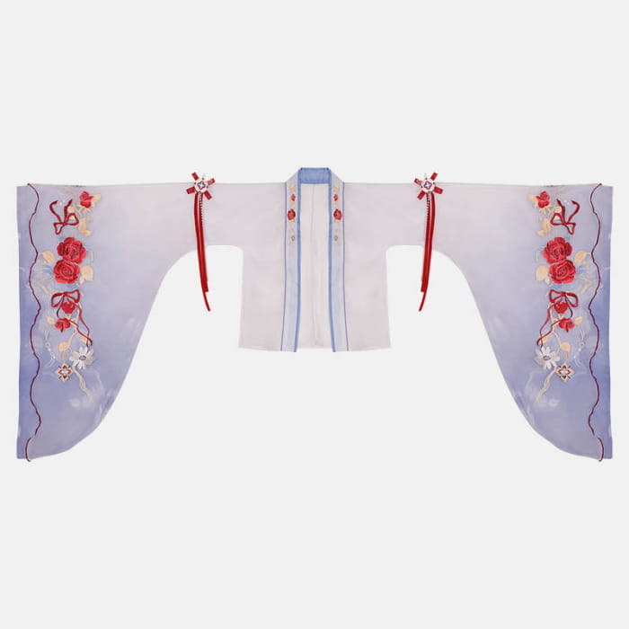 Vintage Blossom Print Cami Top Cardigan Pleated Skirt Hanfu