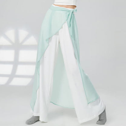 Vintage Blue Flowy Wide Leg Casual Pants - Green / M