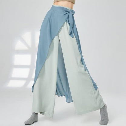 Vintage Blue Flowy Wide Leg Casual Pants - M