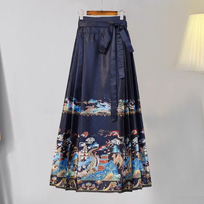 Vintage Buckle Plush Hoodie Embroideried Pleated Skirt - M