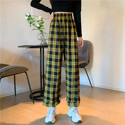 Vintage Casual Plaid Pants