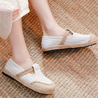 Vintage Casual Striped Print Canvas Flats Shoes