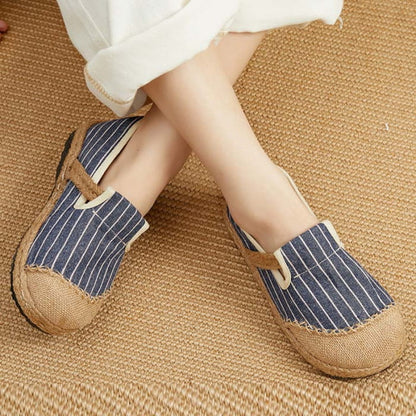 Vintage Casual Striped Print Canvas Flats Shoes