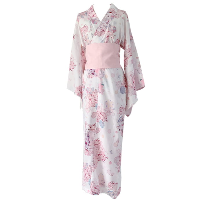 Vintage Cat Sakura Print Kimono Dress