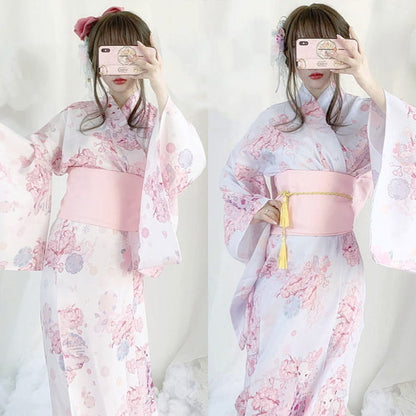 Vintage Cat Sakura Print Kimono Dress