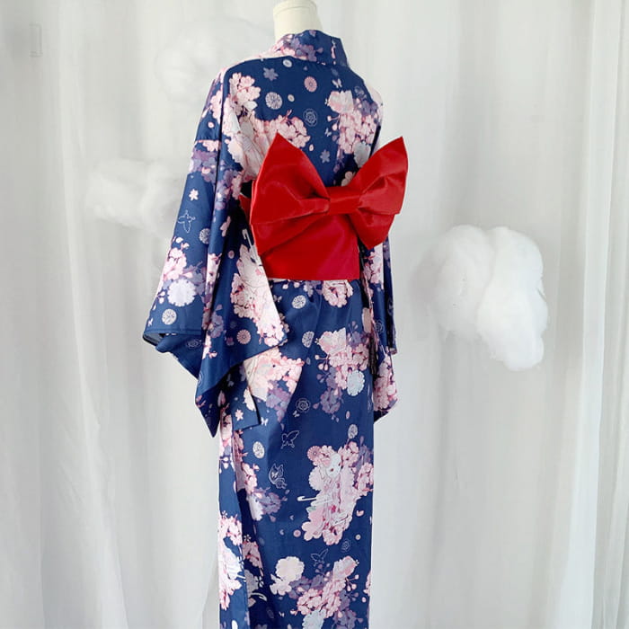Vintage Cat Sakura Print Kimono Dress