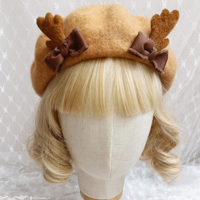 Vintage Deer Ears Lolita Beret Warm - Camel / One Size