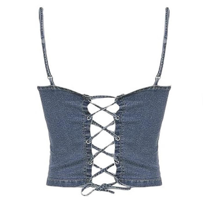 Vintage Denim Rivet Top - Tops