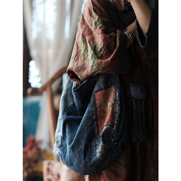 Vintage Denim Spliced Women Shoulder Bag BN1023 - Blue