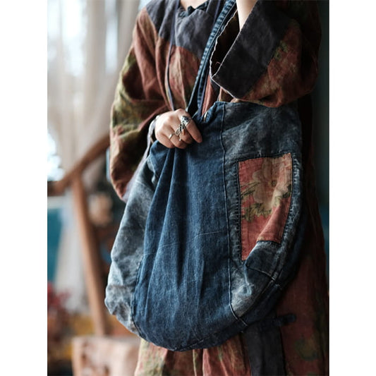 Vintage Denim Spliced Women Shoulder Bag BN1023 - Blue