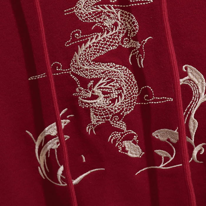 Vintage Dragon Embroideried Hoodie Wide Leg Split Pants