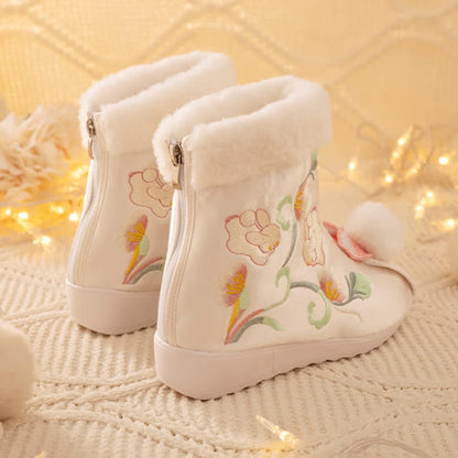 Vintage Embroidery Bunny Plush Boots