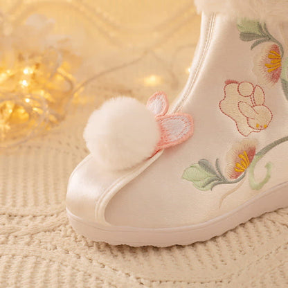 Vintage Embroidery Bunny Plush Boots