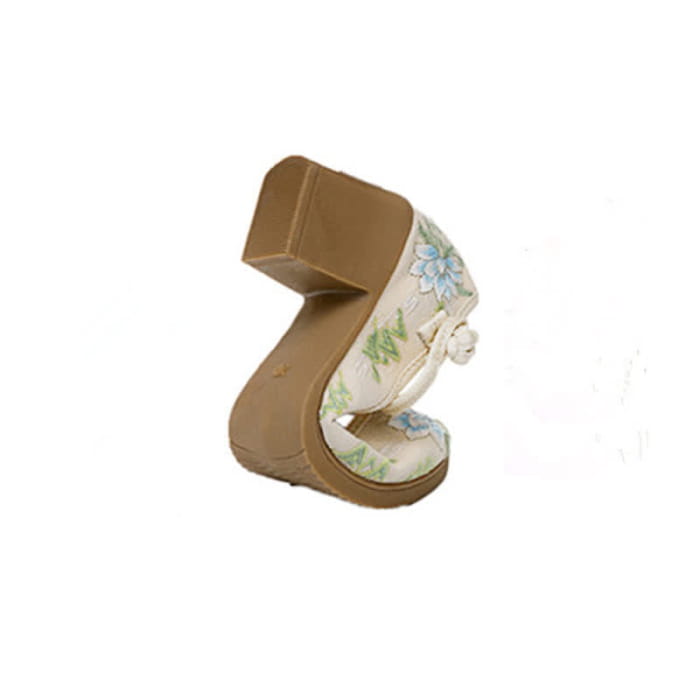 Vintage Floral Embroidery Canvas High Heel Shoes
