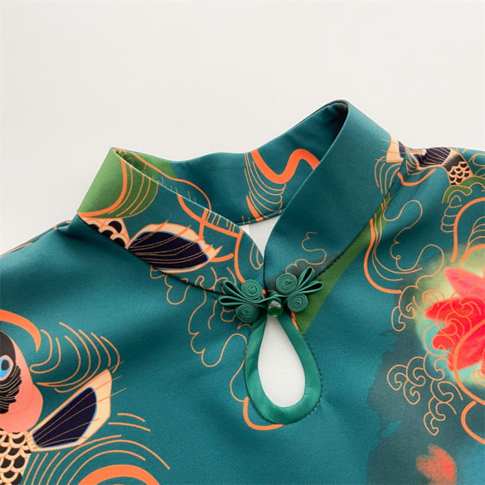 Vintage Floral Embroidery Short Sleeve Cheongsam Dress