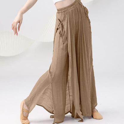 Vintage Flowy Split Wide Leg Casual Pants - Coffee / M