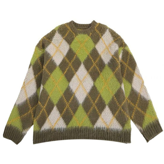 Vintage Green Argyle Sweater - M / Sweaters