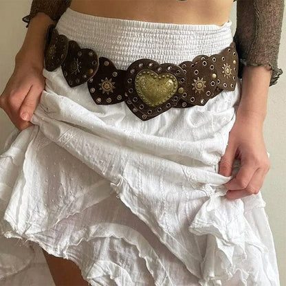 Vintage Heart Brown Suede Belt - Belts