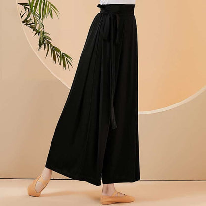 Vintage High Waist Flowy Wide Leg Casual Pants - Black / M