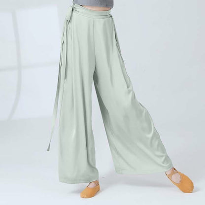 Vintage High Waist Flowy Wide Leg Casual Pants - Light