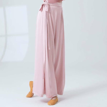 Vintage High Waist Flowy Wide Leg Casual Pants - Pink / M