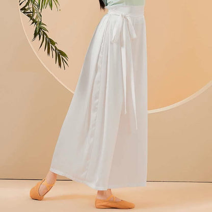 Vintage High Waist Flowy Wide Leg Casual Pants - White / M