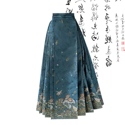 Vintage Lace-up Shirt High Waist Pleated Skirt Set - M