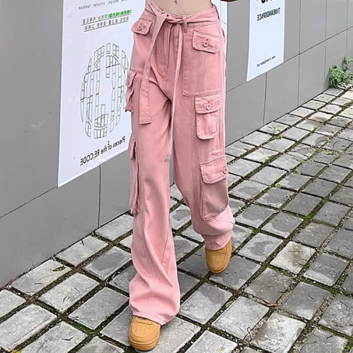 Vintage Love Heart Crop T-Shirt Pink Cargo Pants