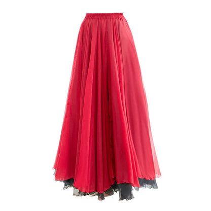 Vintage Mesh Spilce T-Shirt Flowy Double Skirt - Red / S