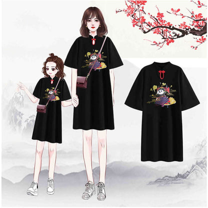 Vintage Panda Cheongsam Dress Family Matching T-Shirt