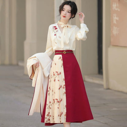 Vintage Rose Embroidery Outerwear Shirt Skirt