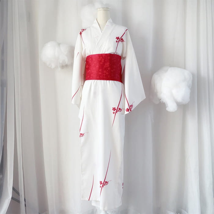 Vintage Sakura Print Bow Decor Kimono Dress