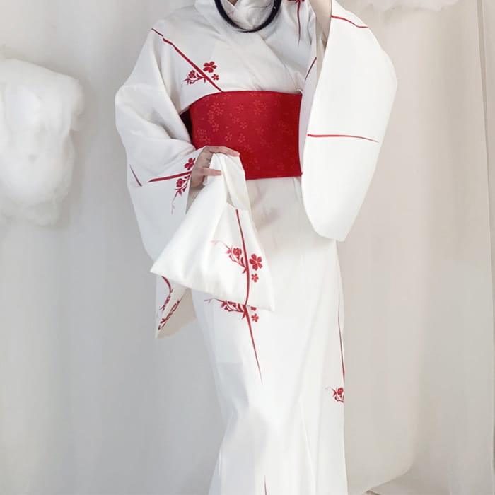 Vintage Sakura Print Bow Decor Kimono Dress