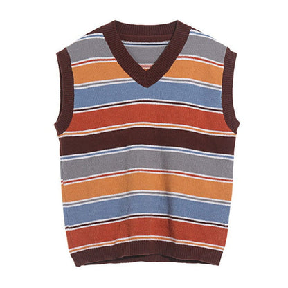 Vintage Striped Knit Vest - M / Multi