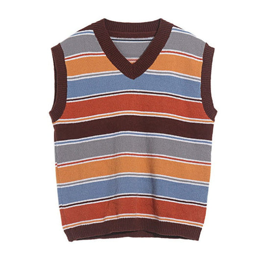 Vintage Striped Knit Vest - M / Multi